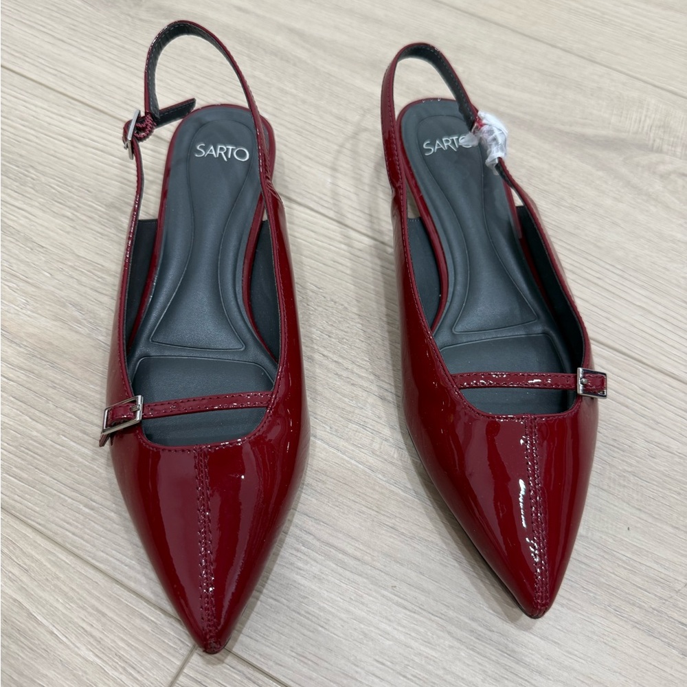 Franco Sarto Burgundy Patent Leather Slingback Flats